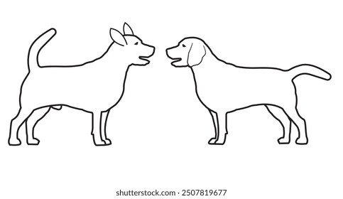 Silueta de perro, Vector, icono con línea de trazo. Diseño de silueta de dos perros sobre fondo blanco. Mascota, silueta animal, diseño de Vector. Ilustración vectorial.