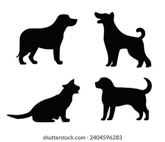 Dog silhouette. Dog vector illustration. Affectionate puppies on white background.