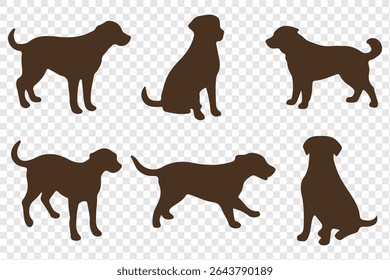 Dog silhouette vector illustration set. Playful dog silhouettes in various poses, perfect for animal lovers.