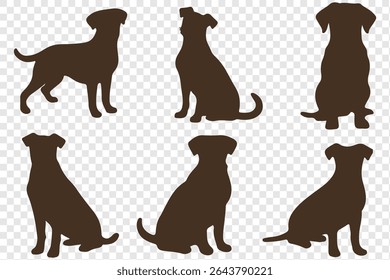Dog silhouette vector illustration set. Playful dog silhouettes in various poses, perfect for animal lovers.