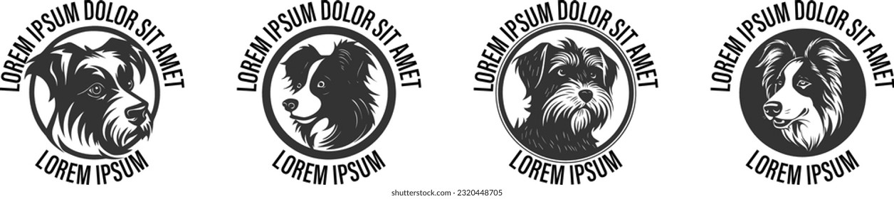 Dog Silhouette Vector Logo White Background, True Dog Friend Logo Design Template. Graphic Sitting Puppy Logotype, Sign And Symbol. Pet Silhouette Label Illustration Isolated On Background.