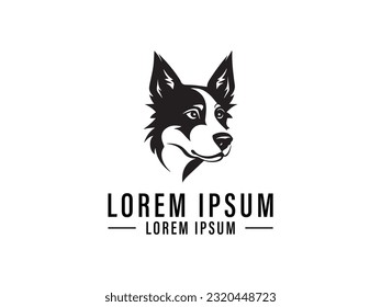 Dog Silhouette Vector Logo White Background, True Dog Friend Logo Design Template. Graphic Sitting Puppy Logotype, Sign And Symbol. Pet Silhouette Label Illustration Isolated On Background.