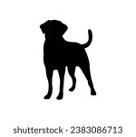Dog silhouette. Vector silhouette of dog on white background. black dog isolated on white background. cutout dog. hand drawn design. vector illustration.