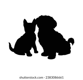 Dog silhouette. Vector silhouette of dog on white background. black dog isolated on white background. cutout dog. hand drawn design. vector illustration.