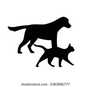 Dog silhouette. Vector silhouette of dog on white background. black dog isolated on white background. cutout dog. hand drawn design. vector illustration.