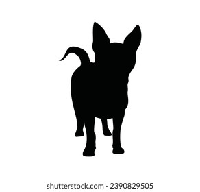 Hundesilhouette. Vektorsilhouette eines Hundes auf weißem Hintergrund. schwarzer Hund einzeln auf weißem Hintergrund. Vektorgrafik. ausgeschnittener Hund. handgezeichnet. 