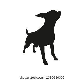 Hundesilhouette. Vektorsilhouette eines Hundes auf weißem Hintergrund. schwarzer Hund einzeln auf weißem Hintergrund. Vektorgrafik. ausgeschnittener Hund. handgezeichnet.