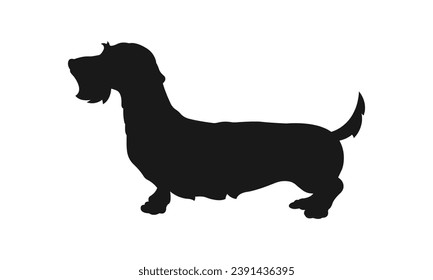 Dog silhouette. Vector silhouette of dog on white background. black silhouette dog isolated on white background. vector illustration. cutout dog. pet hand drawn design.
