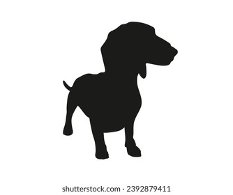 Dog silhouette. Vector silhouette of dog on white background. black silhouette dog isolated on white background. vector illustration. cutout dog. pet hand drawn design.