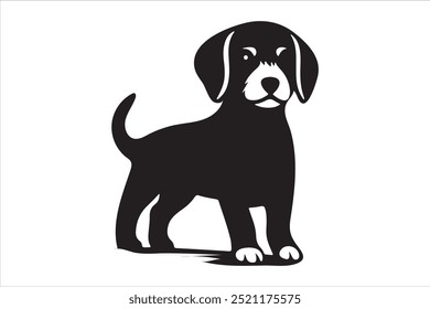 Dog silhouette. Vector silhouette of dog on white background. black dog isolated on white background. cutout dog. hand drawn design. vector illustration.