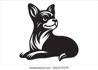 Dog silhouette. Vector silhouette of dog on white background. black dog isolated on white background. cutout dog. hand drawn design. vector illustration.