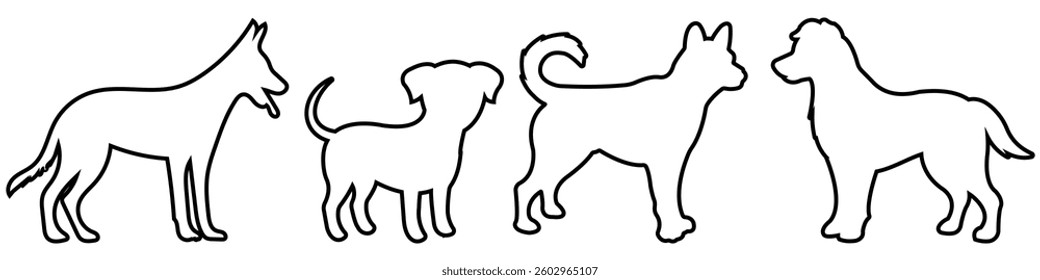 Dog silhouette, vector silhouette of dog on white background. Dog set silhouette black vector illustration. 