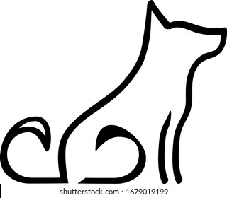 Dog silhouette in vector, pet illustration outline image, active dog figure in black color, isolated element for logo or icon design, web element