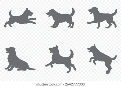 dog silhouette vector set  . a collection of dog silhouettes in various poses and breeds. Perfect for pet lovers, veterinarians, or dog trainer.