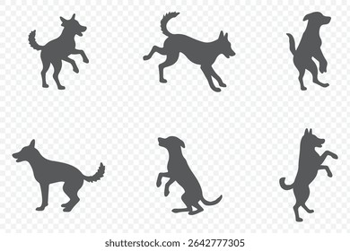 dog silhouette vector set  . a collection of dog silhouettes in various poses and breeds. Perfect for pet lovers, veterinarians, or dog trainer.