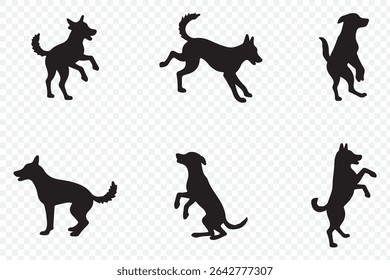 dog silhouette vector set  . a collection of dog silhouettes in various poses and breeds. Perfect for pet lovers, veterinarians, or dog trainer.