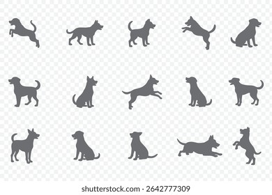 dog silhouette vector set  . a collection of dog silhouettes in various poses and breeds. Perfect for pet lovers, veterinarians, or dog trainer.