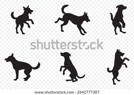 dog silhouette vector set  . a collection of dog silhouettes in various poses and breeds. Perfect for pet lovers, veterinarians, or dog trainer.