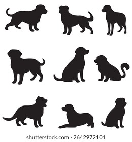 Dog silhouette. Vector silhouette set of dog on white background. black dog silhouette isolated on white background.