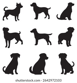 Dog silhouette. Vector silhouette set of dog on white background. black dog silhouette isolated on white background.