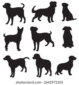 Dog silhouette. Vector silhouette set of dog on white background. black dog silhouette isolated on white background.