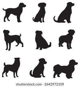 Dog silhouette. Vector silhouette set of dog on white background. black dog silhouette isolated on white background.