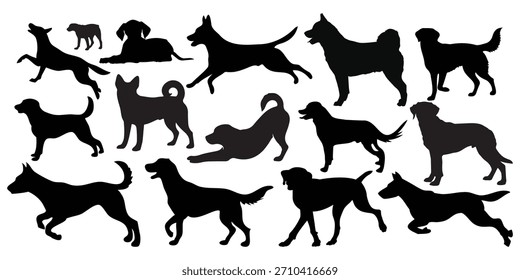 Conjunto de vetores de silhueta de cão - Ícones de animais de estimação, Paw Print, Bone Elements Collection