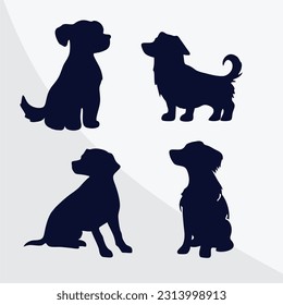 Dog silhouette vector sketch set