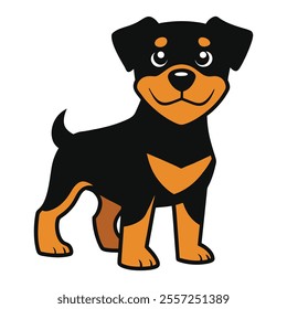 Dog silhouette and white background Design Loyal rottweiler dog with black outline.