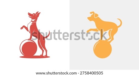 Dog silhouettes balancing on balls orange