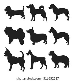 Dog Silhouettes  EPS 8 vector  grouped for easy editing  No open shapes paths   breeds  veterinary   walking  pet sitting logo inspiration   show  competition   store  guide 