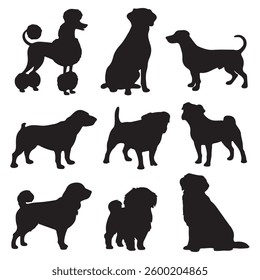 Dog Silhouettes isolated Vector Set White Background