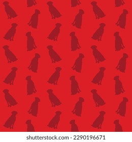 Dog silhouettes pattern. Elegant, soft seamless background, abstract background with labrador retriever dog shapes. Birthday present, simple plain wrapping paper. Clean style, Valentine day, red color