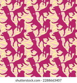 Tissu de motif silhouettes de chien. Élégant, arrière-plan doux harmonieux, arrière-plan abstrait avec des formes de chien de récupération du Labrador rose pour les Amateurs de Chien. Zèbre rose et jaune. Le papier d'emballage cadeau d'anniversaire.