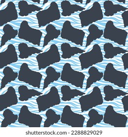 Dog silhouettes pattern fabric. Elegant, soft seamless background, abstract background with Komondor, Puli dog shapes for Dog Lovers. Blue and white creative zebra. Birthday present wrapping paper.