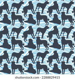 Dog silhouettes pattern fabric. Elegant, soft seamless background, abstract background with Turkish Kangal dog shapes for Dog Lovers. Blue and white creative zebra. Birthday present wrapping paper.