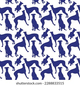 Dog silhouettes pattern fabric. Elegant, soft seamless background, abstract background with Greyhound dog shapes on a white background. Birthday present, simple plain wrapping paper. Clean style