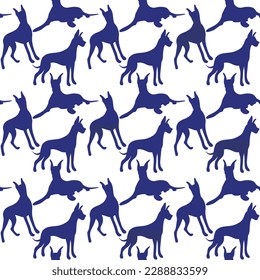 Dog silhouettes pattern fabric. Elegant, soft seamless background, abstract background with Great Dane dog shapes on a white background. Birthday present, simple plain wrapping paper. Clean style card