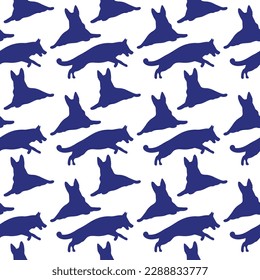 Dog silhouettes pattern fabric. Elegant, soft seamless background, abstract background with German Shepherd dog shapes on a white background. Birthday present, simple plain wrapping paper. Clean style