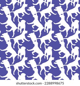Dog silhouettes pattern fabric. Elegant, soft seamless background, abstract background with labrador retriever dog shapes for Dog Lovers. White and violet seamless Birthday present wrapping paper.