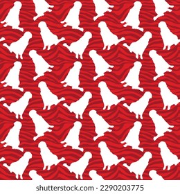 Dog silhouettes pattern fabric. Elegant, soft seamless background, abstract background with Golden Retriever dog shapes, love, Valentines day. Vibrant Red creative zebra.Birthday present wrapping