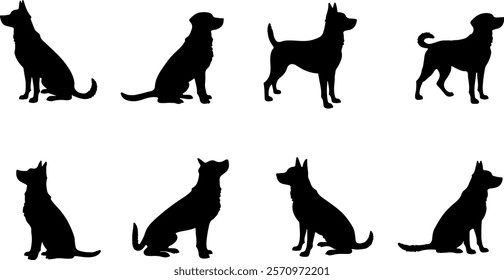 A dog silhouettes pet animals graphics set