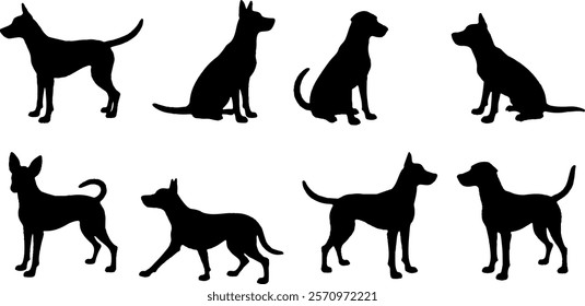 A dog silhouettes pet animals graphics set