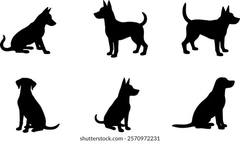 A dog silhouettes pet animals graphics set