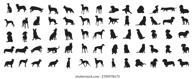 Conjunto de siluetas de perro Ilustración vectorial