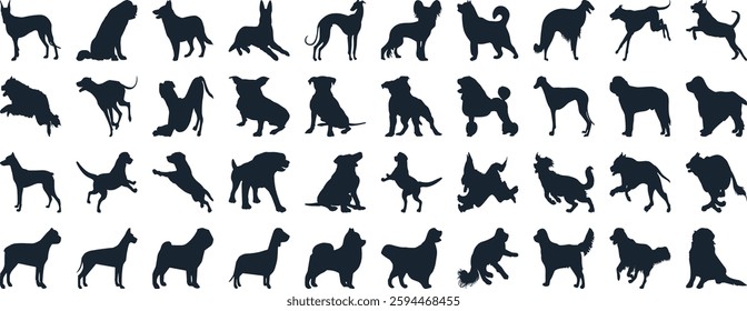 Dog silhouettes in various poses, perfect for animal lovers