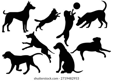 Dog silhouettes vector. Dog vector icon set. Different poses dog vector, pet, animal, domestic animal. Vector illustration.