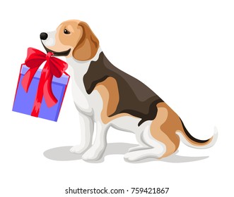 Dog Simbol Of Year With A  Gift