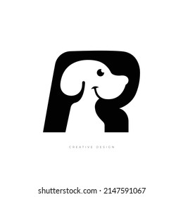 Dog sing in letter R brand icon design