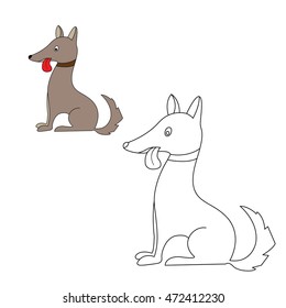 the dog sits. coloring. vector illustration of cartoon.